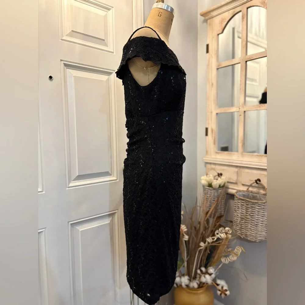R&M Richards Black Strapless Lace Dress 12 Elegant Dark Romance Sparkly Stunning